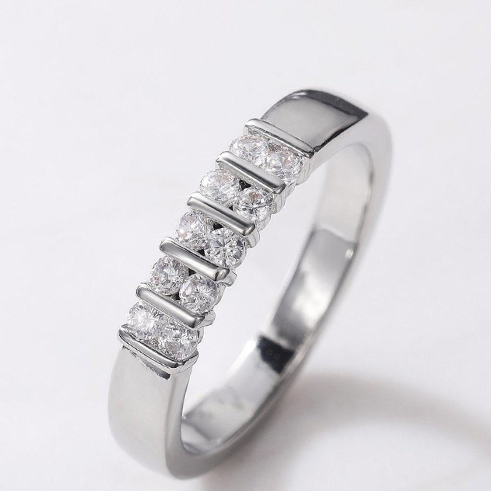 Sterling Silver Seven-Stone Channel Ring - White